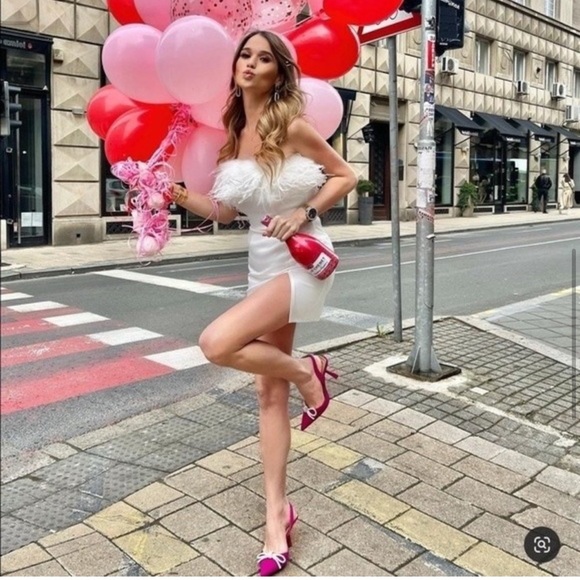 ZARA Fuchsia Pink Satin Embellished Crystal Bow Sling Back Heels - Picture 8 of 16